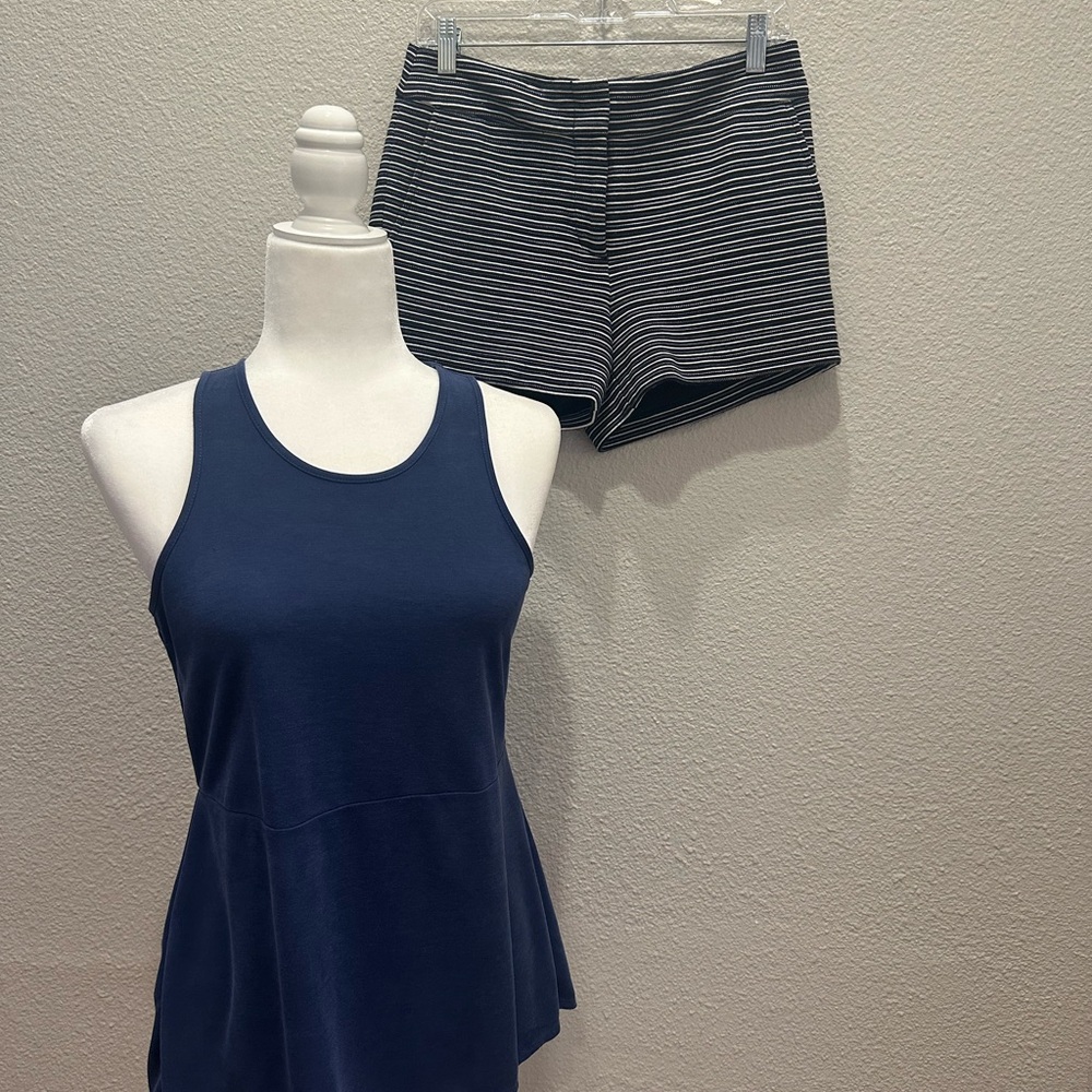 Navy Tank Top and Striped Shorts Set